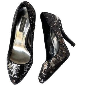 White Black House Market WHBM Black Silver Sequin Formal Dress Heels Pumps, 7